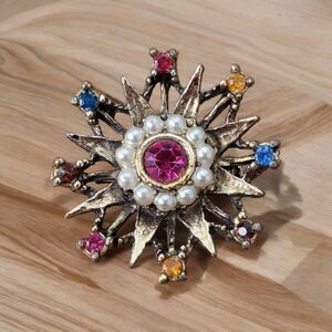 Vintage Star Shaped Scatter Pin With Multicolor Rhinestones And Imitation Pearls